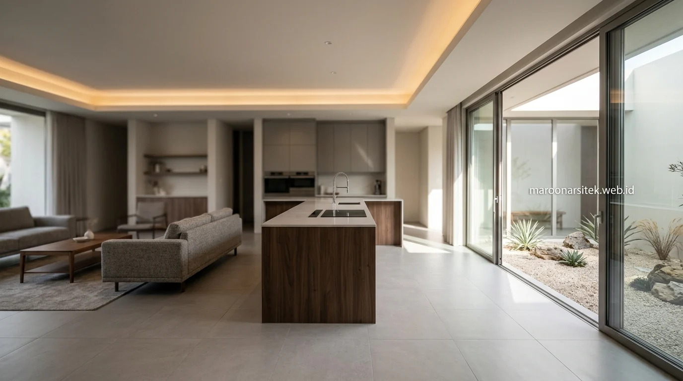 Konsep tata ruang open plan pada desain rumah minimalis — Maroon Arsitek