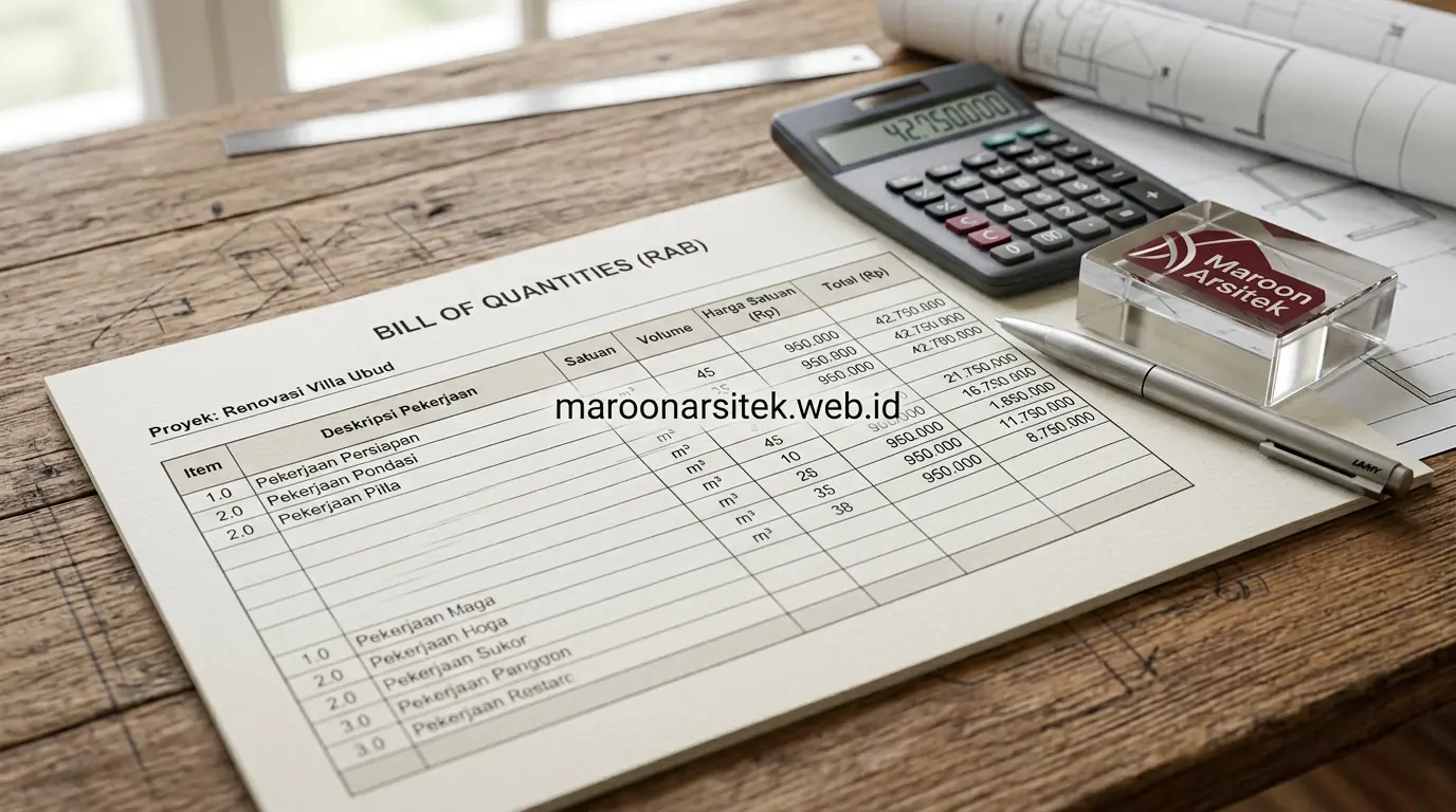 Format template RAB pembangunan rumah — Maroon Arsitek