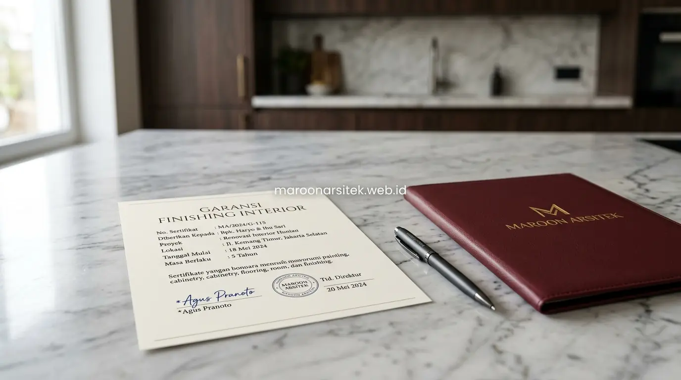 Garansi tertulis hasil pengerjaan jasa interior rumah — Maroon Arsitek