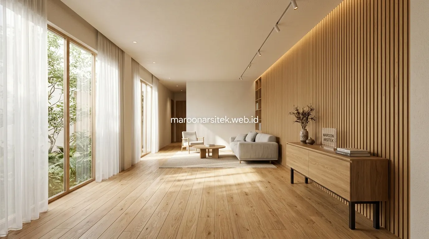 Desain interior rumah minimalis dengan tone kayu hangat