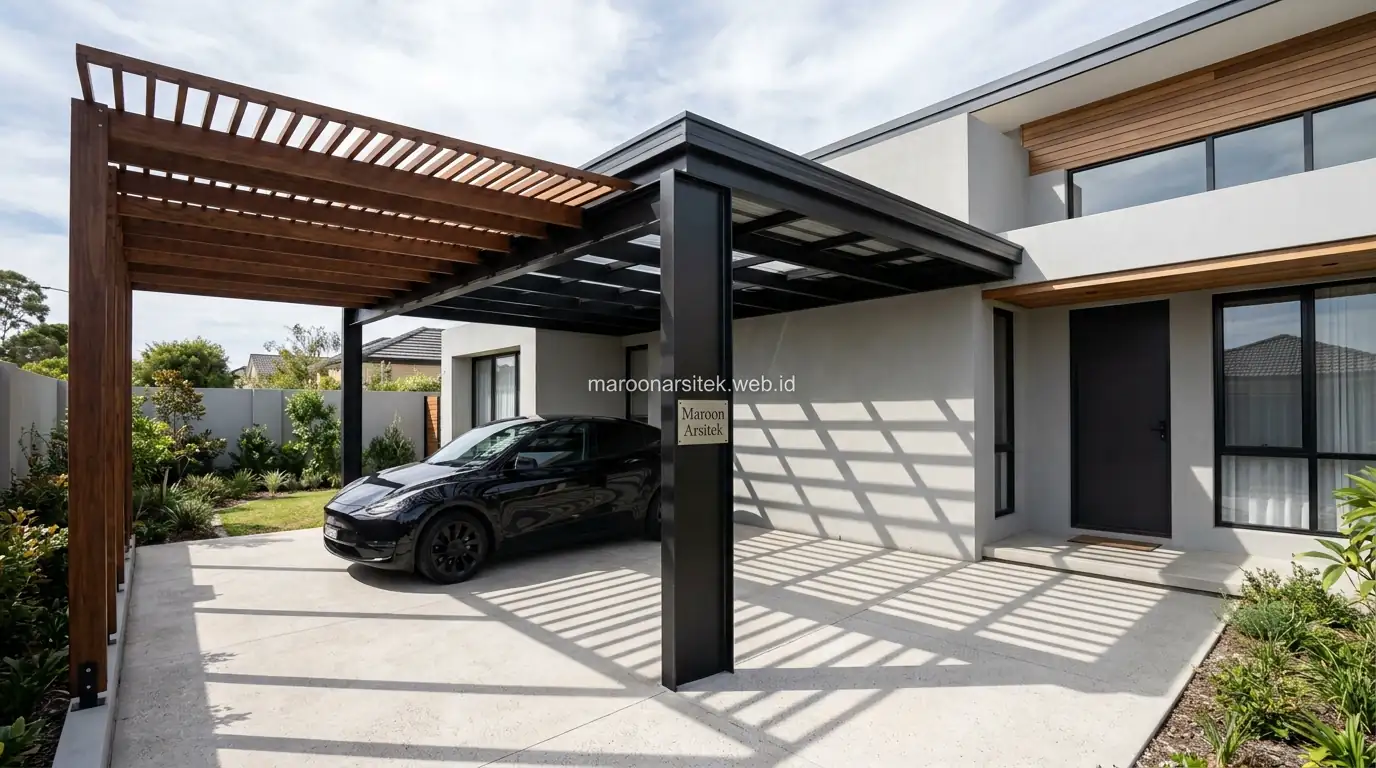 Kanopi dan pergola sebagai elemen baru fasad rumah minimalis