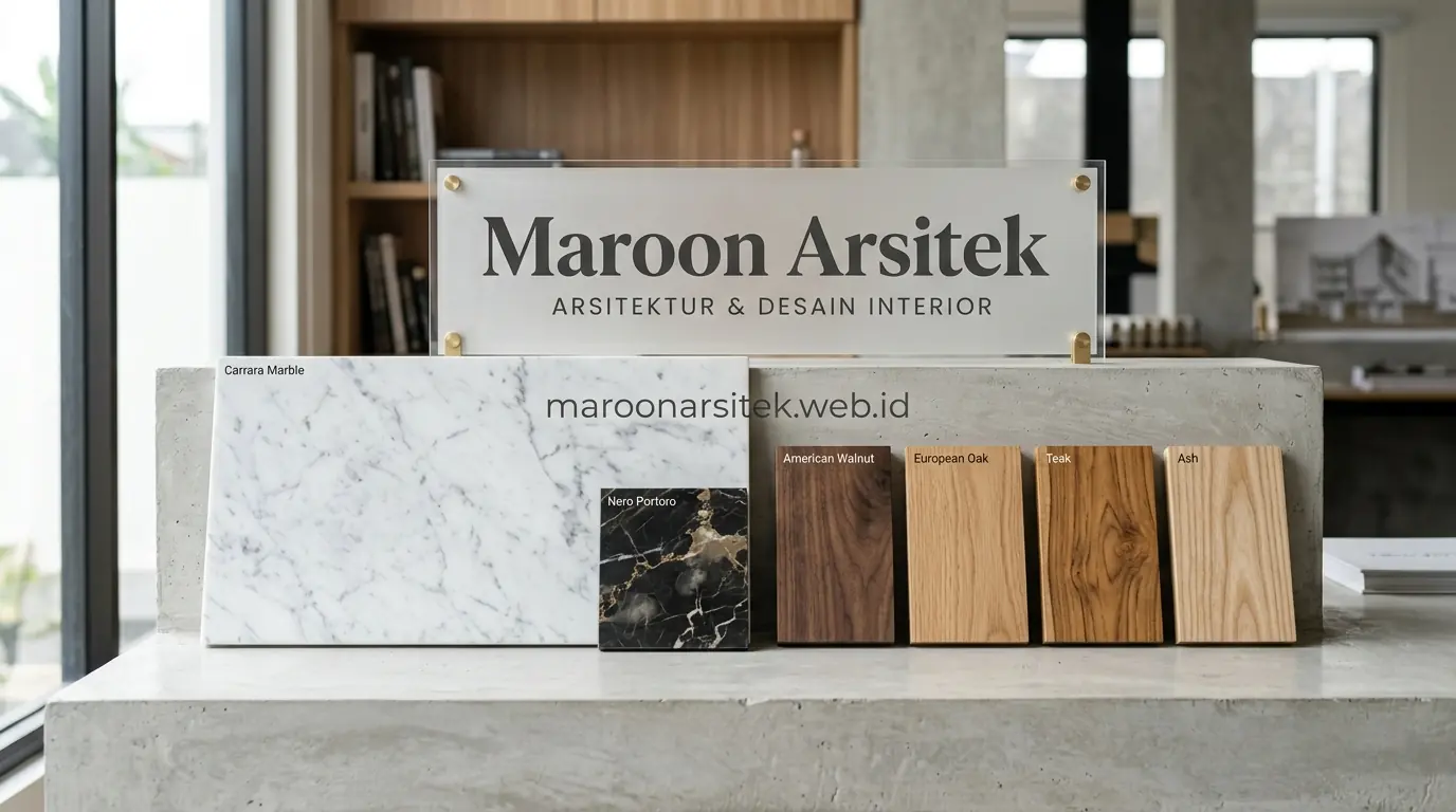 Lemari built-in vertikal pada interior apartemen studio custom — Maroon Arsitek