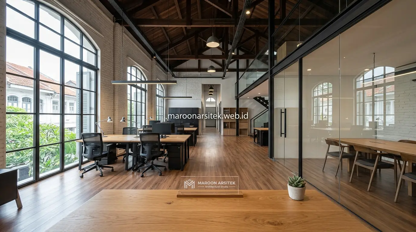 Hasil redesign ruko lama menjadi kantor modern aesthetic — Maroon Arsitek
