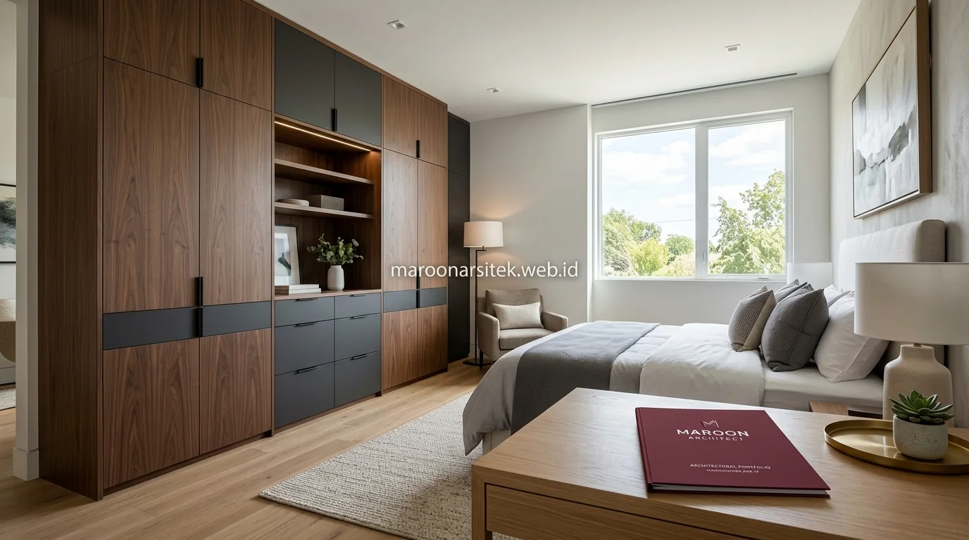 Wardrobe custom untuk memaksimalkan ruang sempit — Maroon Arsitek