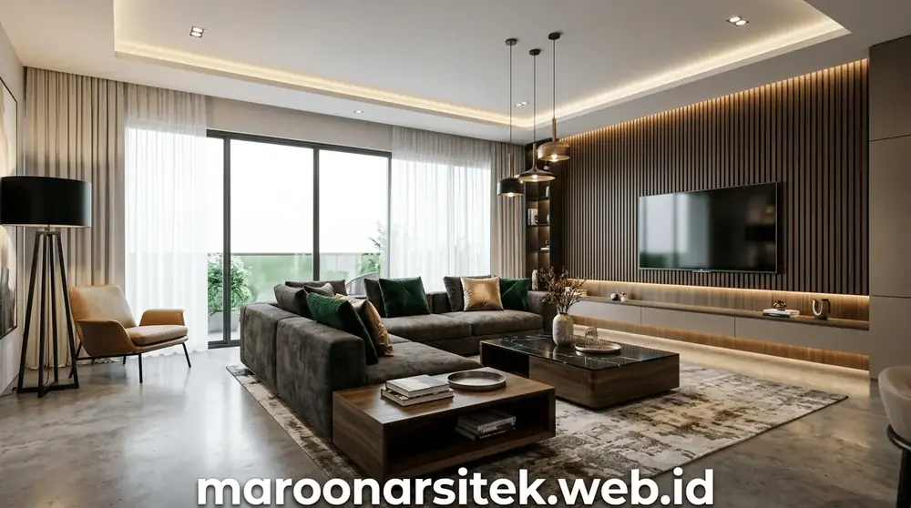 Desain Interior Ruang Tamu Mewah Eksklusif — Maroon Arsitek